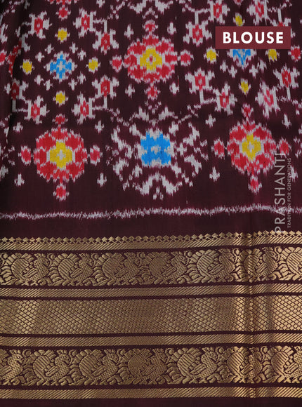 Pochampally silk saree pastel brown and wine shade with allover floral digital prints and temple design annam zari woven border