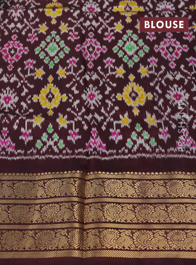 Pochampally silk saree grey and coffee brown with allover digital prints and temple design annam zari woven border