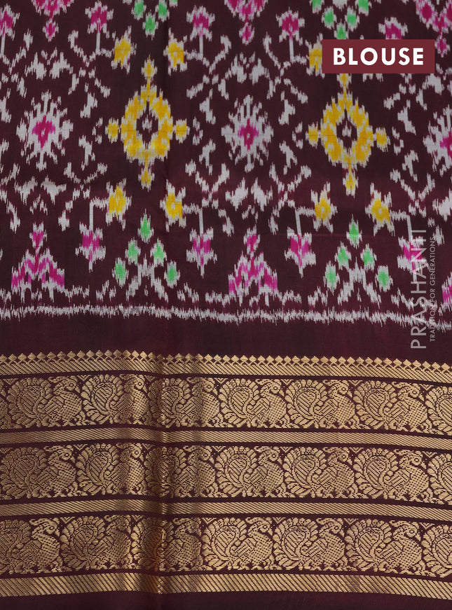 Pochampally silk saree mauve pink shade and deep maroon with allover floral digital prints and temple design annam zari woven border