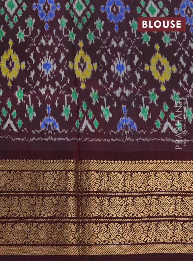 Pochampally silk saree grey and deep maroon with allover floral digital prints and temple design annam zari woven border