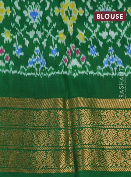 Pochampally silk saree mild lavender and green with allover floral digital prints and temple design annam zari woven border