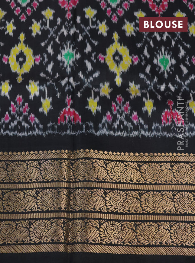 Pochampally silk saree grey and black with allover digital prints and temple design annam zari woven border