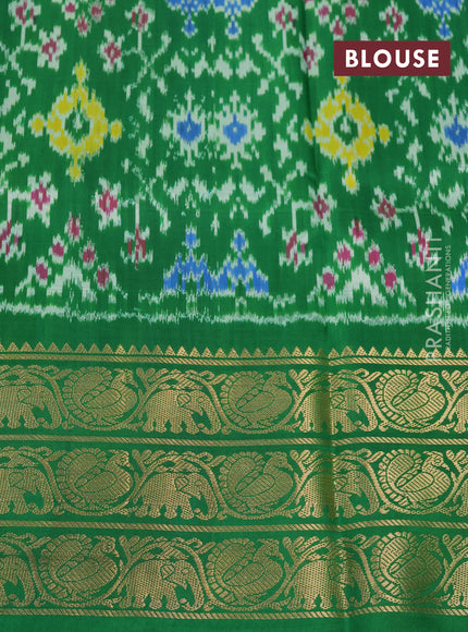 Pochampally silk saree grey and green with allover floral digital prints and temple design zari woven border