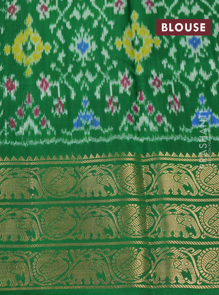 Pochampally silk saree bluish grey and green with allover floral digital prints and temple design annam zari woven border