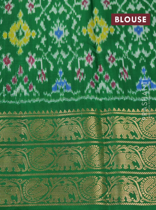 Pochampally silk saree bluish grey and green with allover floral digital prints and temple design annam zari woven border