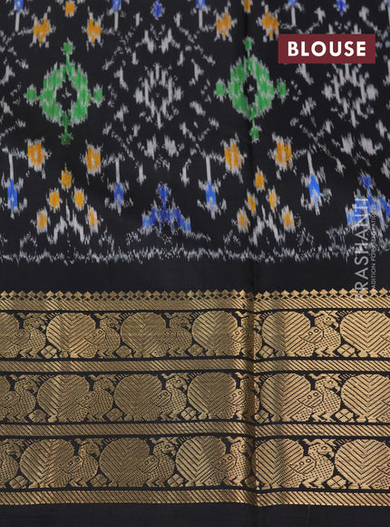 Pochampally silk saree military green and black with allover floral digital prints and temple design zari woven border