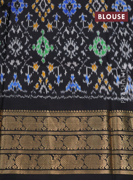 Pochampally silk saree pastel green and black with allover floral digital prints and temple design annam zari woven border