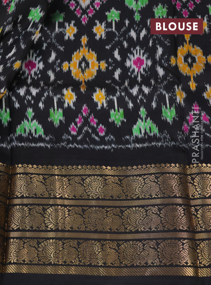 Pochampally silk saree pastel purple and black with allover floral digital prints and temple design annam zari woven border