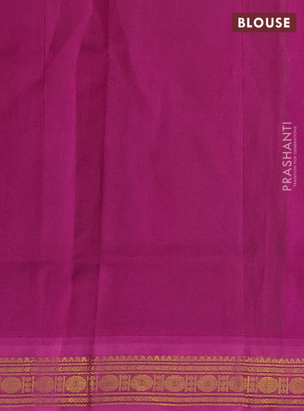 Silk cotton saree light green and pink with plain body and zari woven border