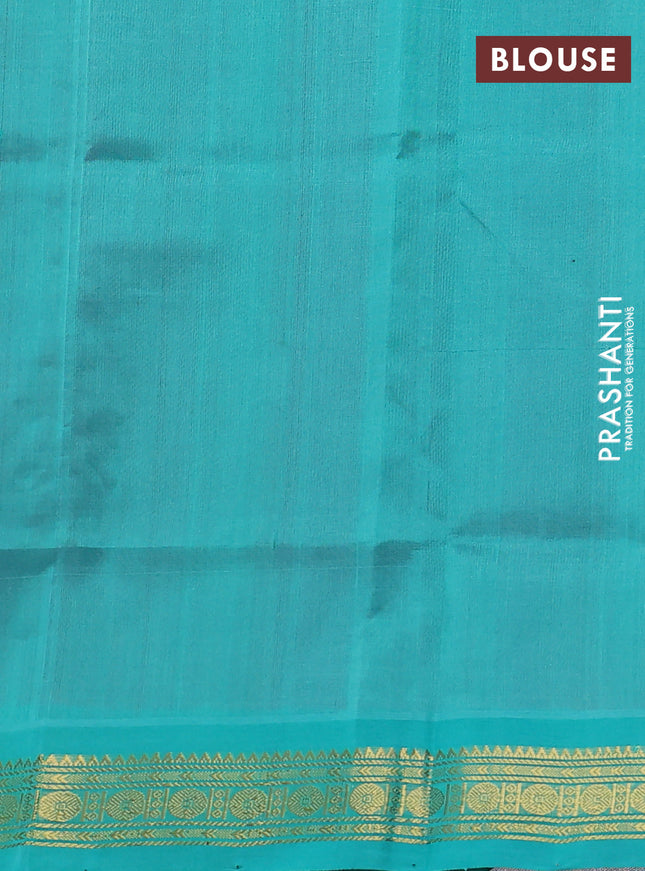 Silk cotton saree magenta pink and teal green with plain body and zari woven border