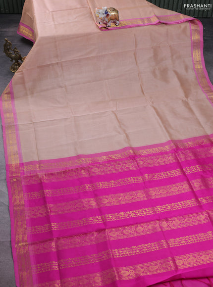 Silk cotton saree sandal and pink with plain body and zari woven border