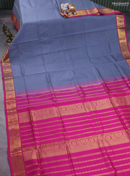 Silk cotton saree grey and pink with plain body and zari woven border