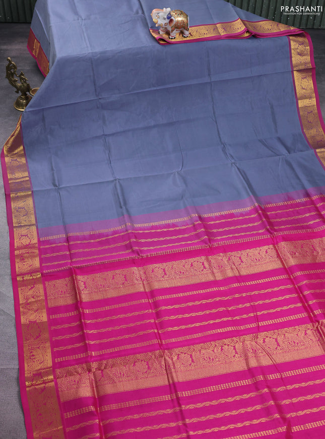 Silk cotton saree grey and pink with plain body and zari woven border