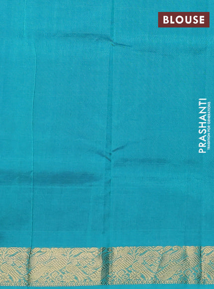Silk cotton saree dark blue and teal blue with plain body and zari woven border