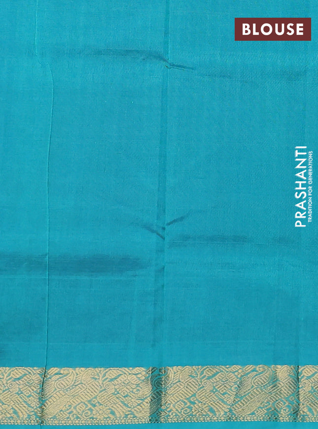 Silk cotton saree dark blue and teal blue with plain body and zari woven border