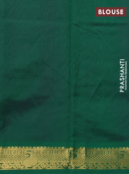 Silk cotton saree purple and green with plain body and zari woven border