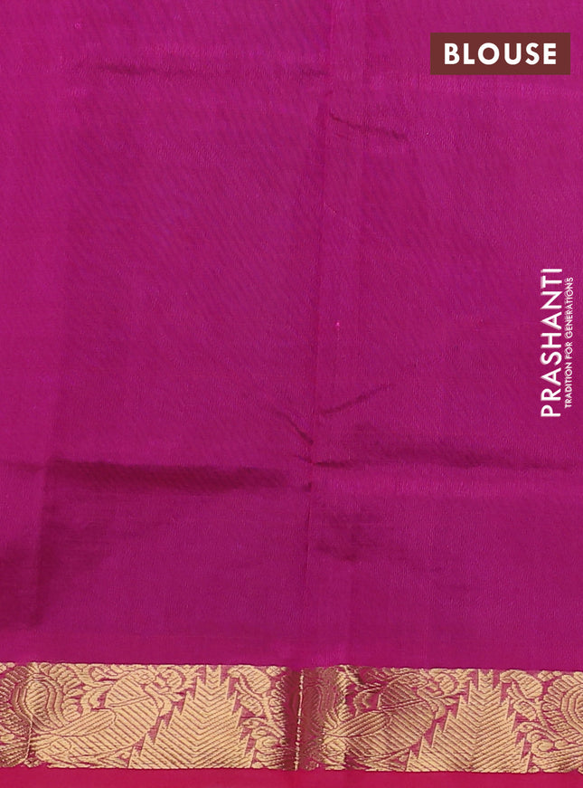 Silk cotton saree blue and pink with plain body and zari woven border