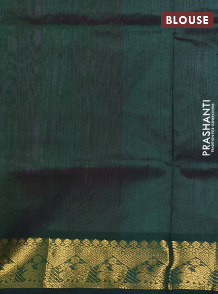 Silk cotton saree pink and dark green with plain body and zari woven border