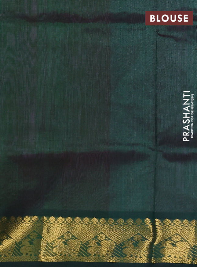 Silk cotton saree pink and dark green with plain body and zari woven border