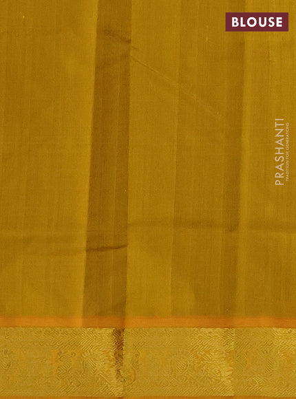 Silk cotton saree green and mustard yellow with plain body and zari woven border