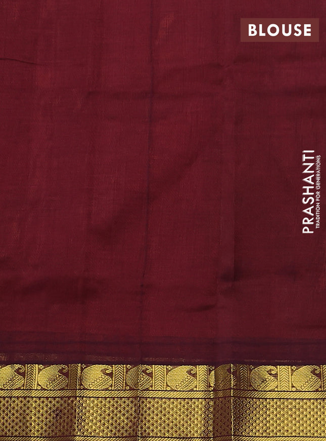 Silk cotton saree orange and deep maroon with plain body and zari woven border
