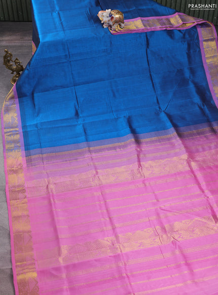 Silk cotton saree cs blue and light pink with plain body and zari woven border