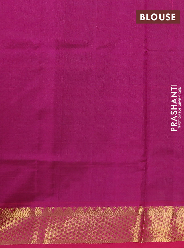 Silk cotton saree green and pink with plain body and zari woven border