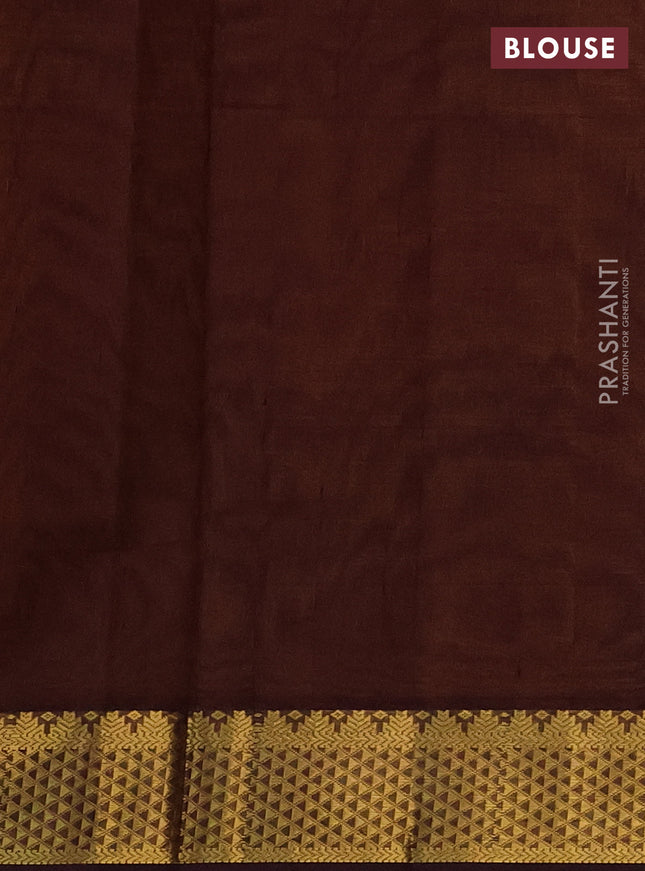 Silk cotton saree mustard yellow and coffee brown with plain body and zari woven border