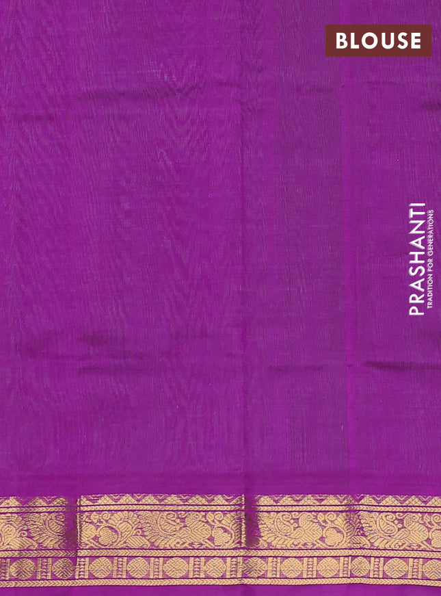 Silk cotton saree light green and purple with plain body and zari woven border