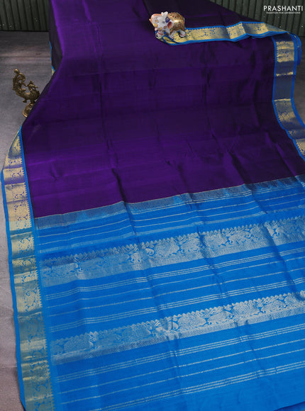 Silk cotton saree dark blue and cs blue with plain body and zari woven border