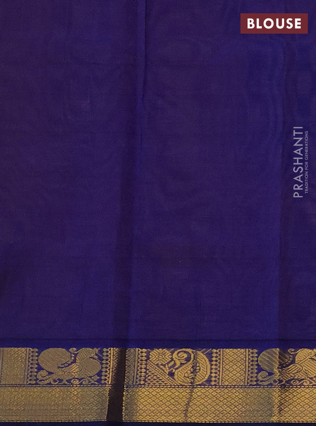 Silk cotton saree mustard yellow and blue with plain body and zari woven border