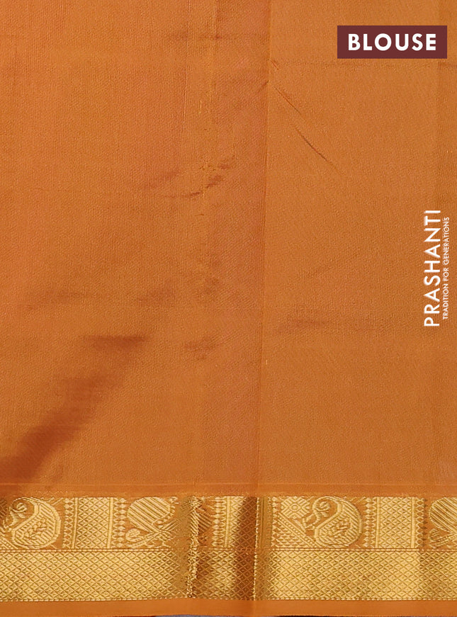 Silk cotton saree magenta pink and mustard yellow with plain body and zari woven border