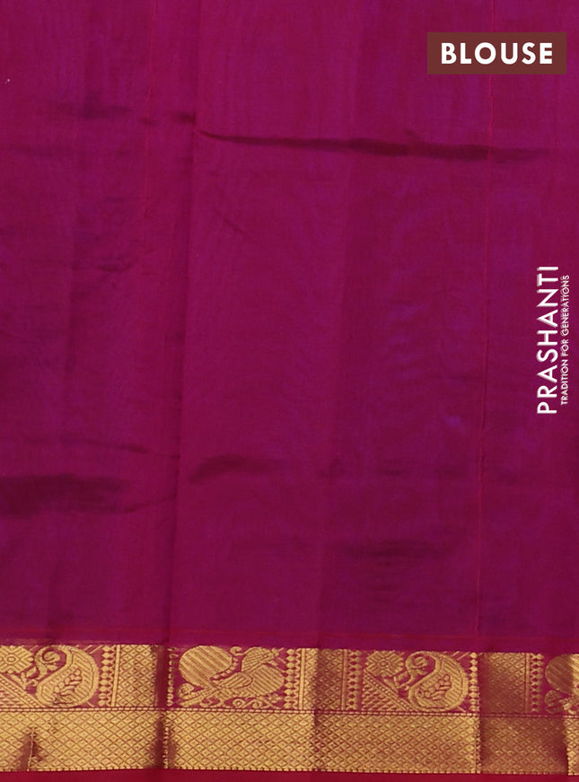 Silk cotton saree blue and pink with plain body and zari woven border