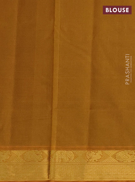 Silk cotton saree coffee brown and mustard yellow with plain body and zari woven border