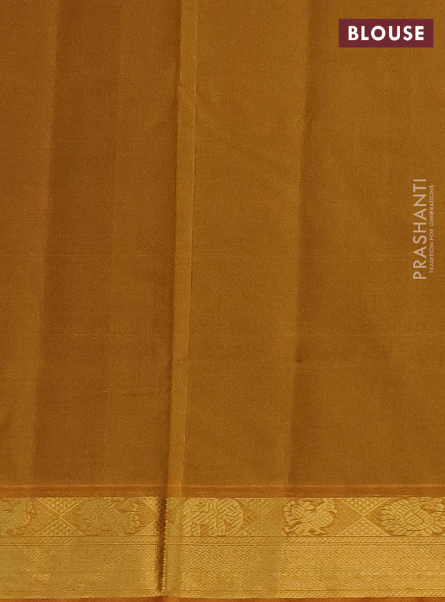 Silk cotton saree coffee brown and mustard yellow with plain body and zari woven border