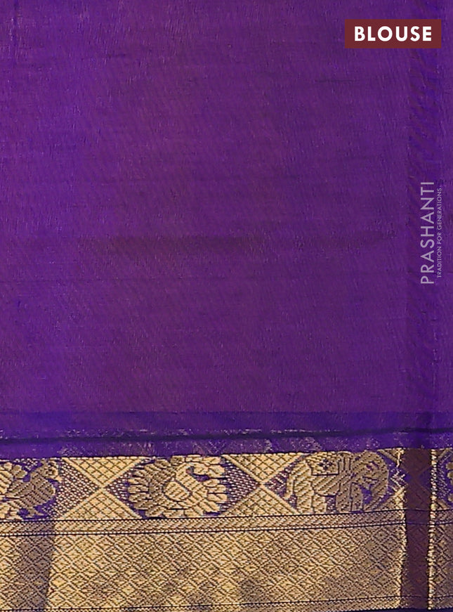 Silk cotton saree mustard yellow and blue with plain body and zari woven border