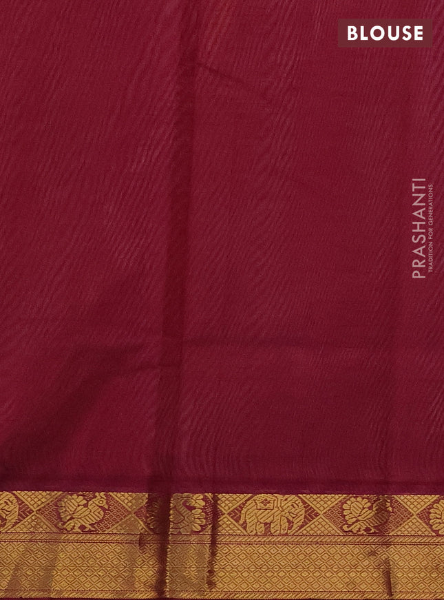 Silk cotton saree pale orange and dark magenta pink with plain body and zari woven border