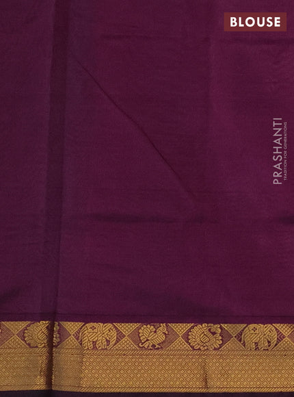Silk cotton saree grey and wine shade with plain body and zari woven border