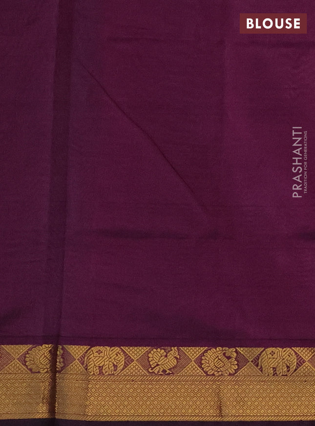 Silk cotton saree grey and wine shade with plain body and zari woven border