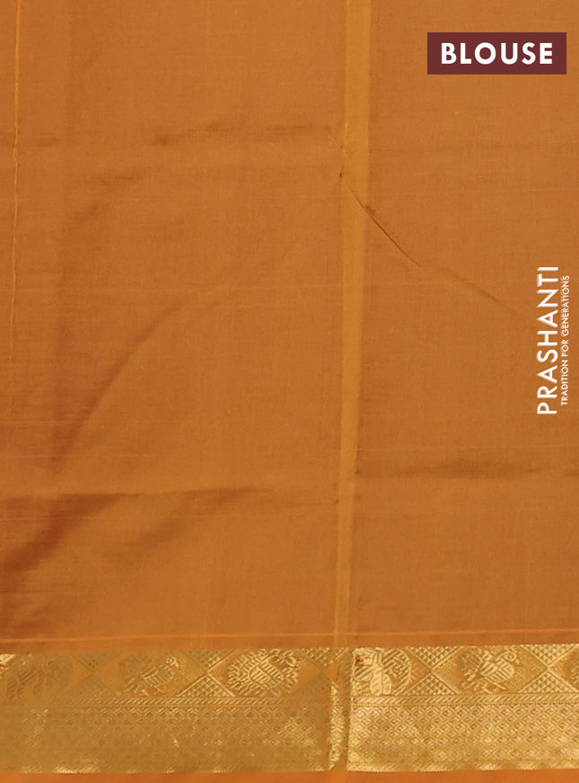 Silk cotton saree dark magenta pink and mustard yellow with plain body and zari woven border