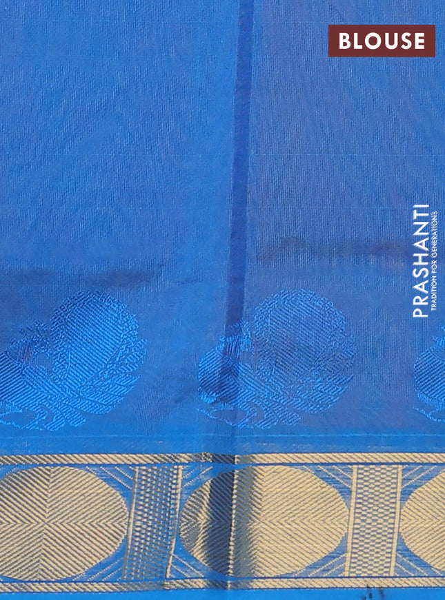 Silk cotton saree mango yellow and cs blue with plain body and zari woven border