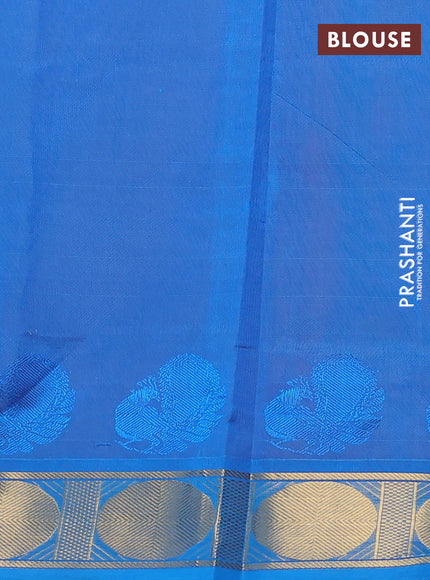 Silk cotton saree pink and cs blue with plain body and zari woven border