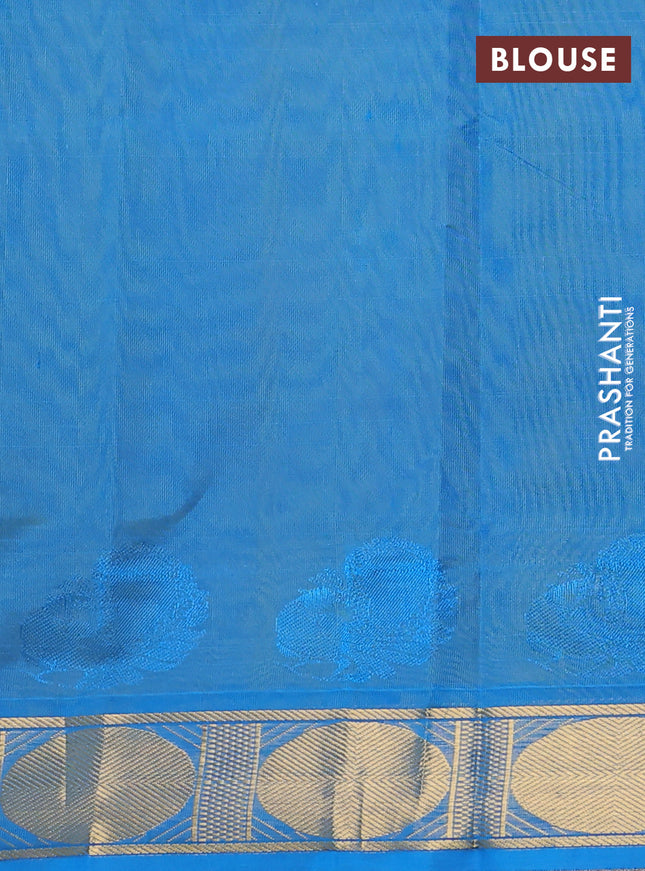 Silk cotton saree lime yellow and cs blue with plain body and zari woven border