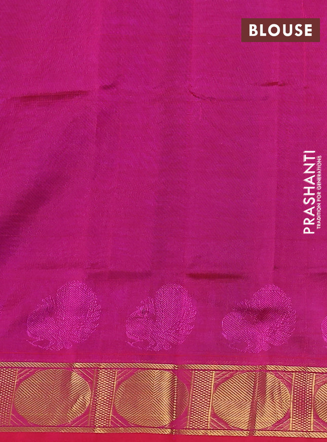 Silk cotton saree blue and pink with plain body and zari woven border