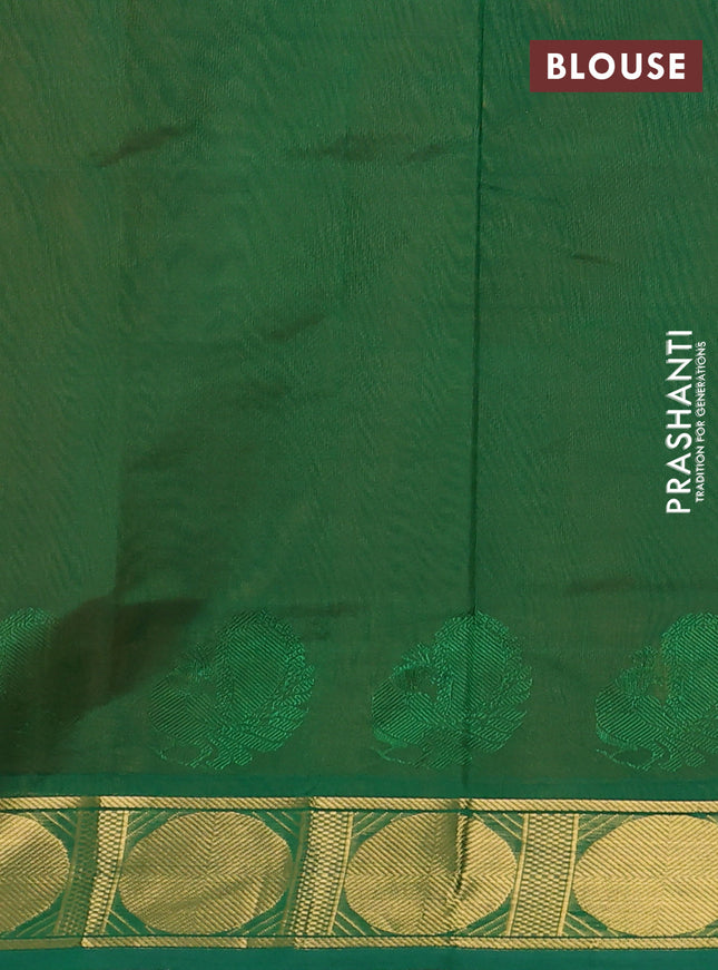 Silk cotton saree mustard yellow and green with plain body and zari woven border
