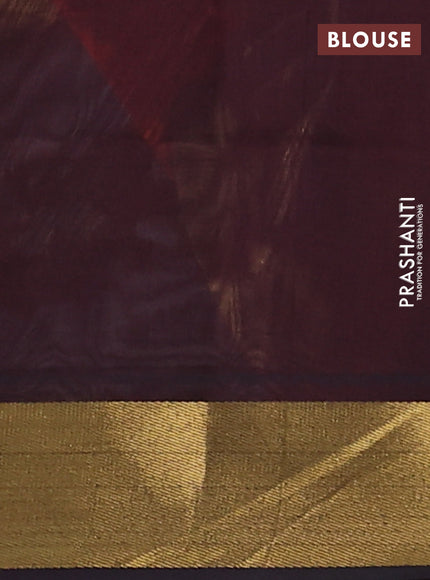 Silk cotton saree orange and coffee brown with plain body and zari woven border