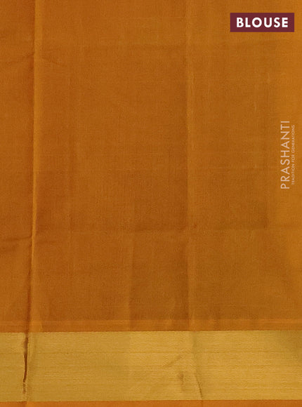 Silk cotton saree maroon and mustard yellow with plain body and zari woven border