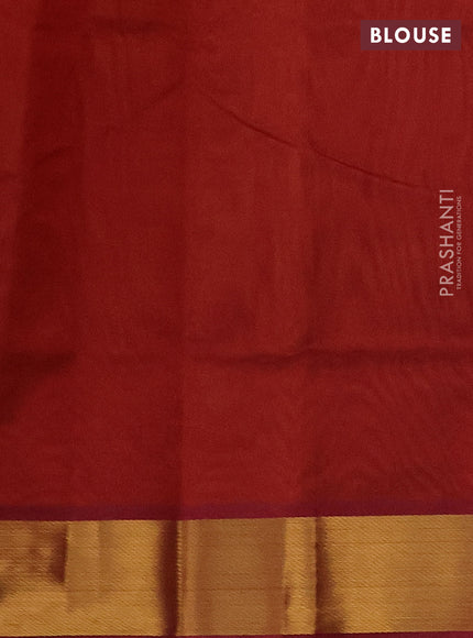 Silk cotton saree mustard yellow and red with plain body and zari woven border