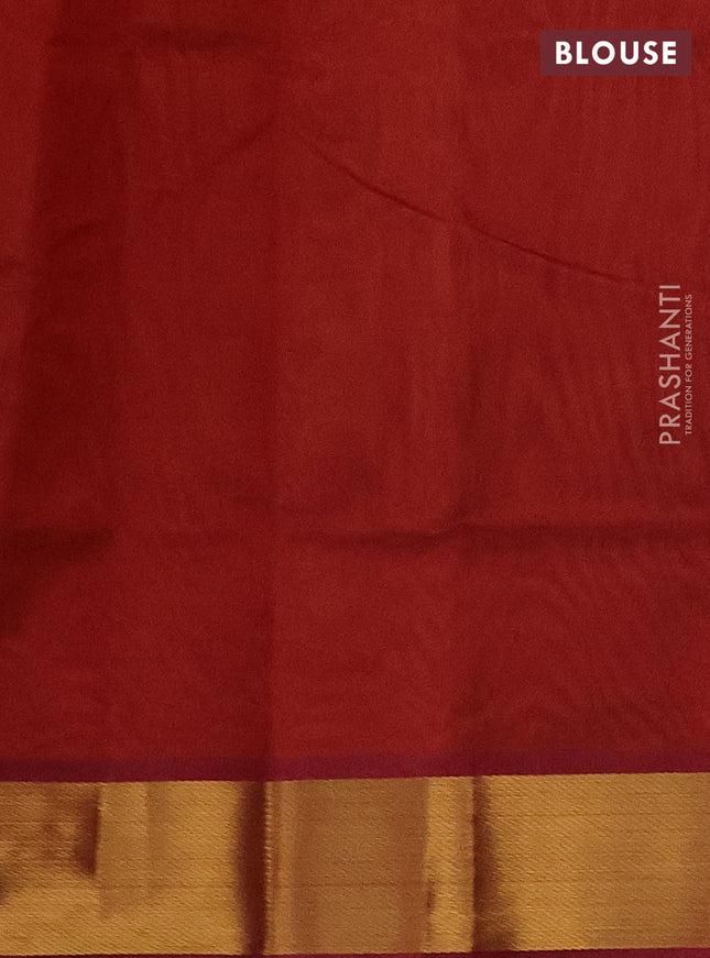 Silk cotton saree mustard yellow and red with plain body and zari woven border