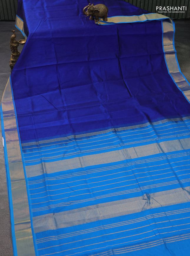 Silk cotton saree blue and cs blue with plain body and zari woven border